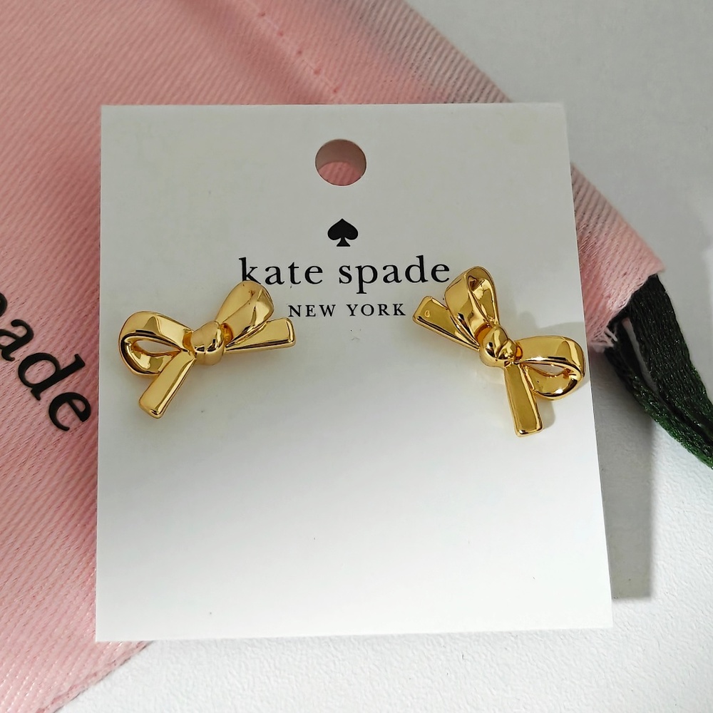 New Kate Spade Skinny Mini Bow Stud Earrings Gold O0RU2906 $59